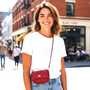 Badgley Mischka Red Quilted Mini Bag with Gold Chain
